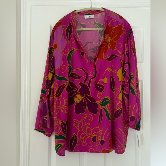 NWT N Natori Womens Fusia Floral Print 3/4 Sleeves Size 3X - Picture 1 of 5